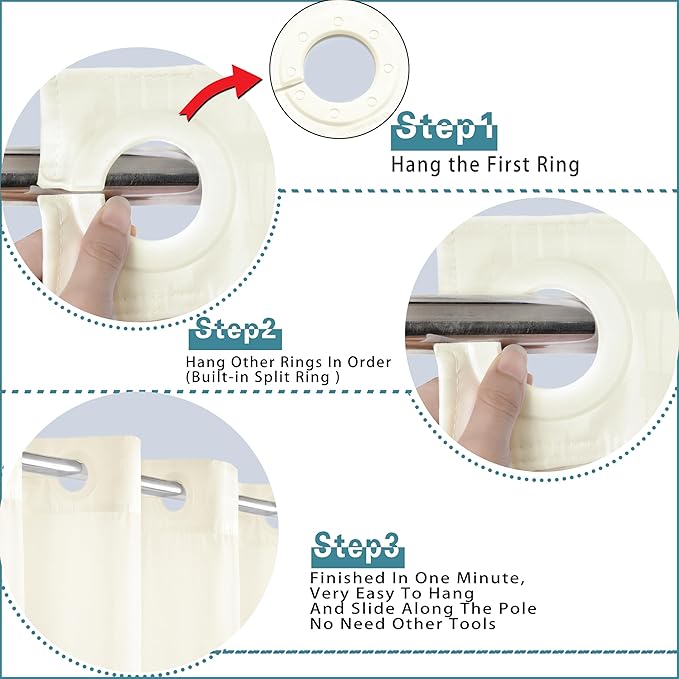 Conbo Mio Stall No Hook Shower Curtain with Snap in Liner Set, Hotel Luxury Beige Shower Curtains for Bathroom with See Through Top Window, Waterproof, Washable 36W x 74H