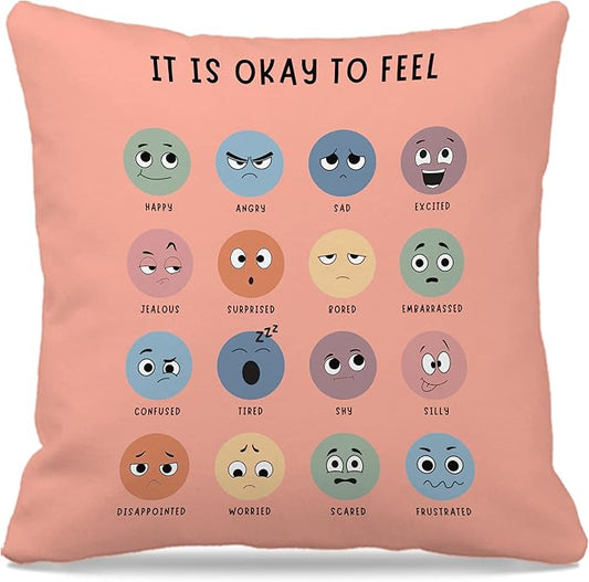 Nogrit Calming Corner, Mental Health Pillowcase Pink-Orange Pillow Cover, Counseling Office Must Haves Decor for Home Mental Health Counselor Gifts, Calming Corner Pillow Covers 18x18