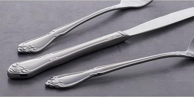 Oneida True Rose 45 Piece Everyday Flatware, Service for 8, 18/0 Stainless Steel, Silverware Set, Silver