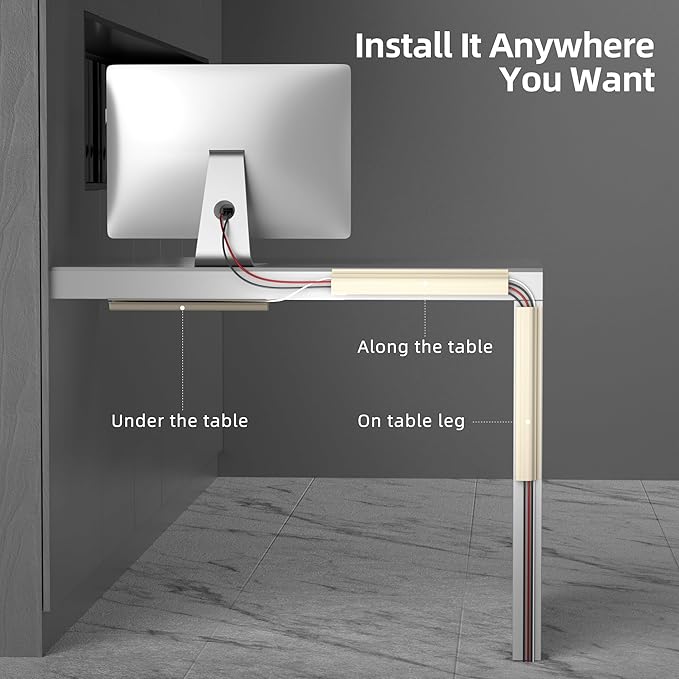 YECAYE 157in Cable Management, Cord Organizer,Easy Install Self-Adhesive Cable Organizer,Cord Management, Desk Wire Holder for Office Organization,Child and Pet Proofing, Beige