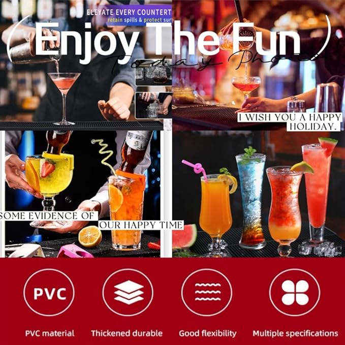 WANGCHAO Bar Mat Set - 8mm Thick Anti-Skid Non-Toxic Rubber Bar Mat for Home Bar, Countertop, Restaurants, Coffee Bar Mat - Premium Rubber Bar Service Spill Mat (3 pack) (2PCS12 "x 6" +12 "x 3")