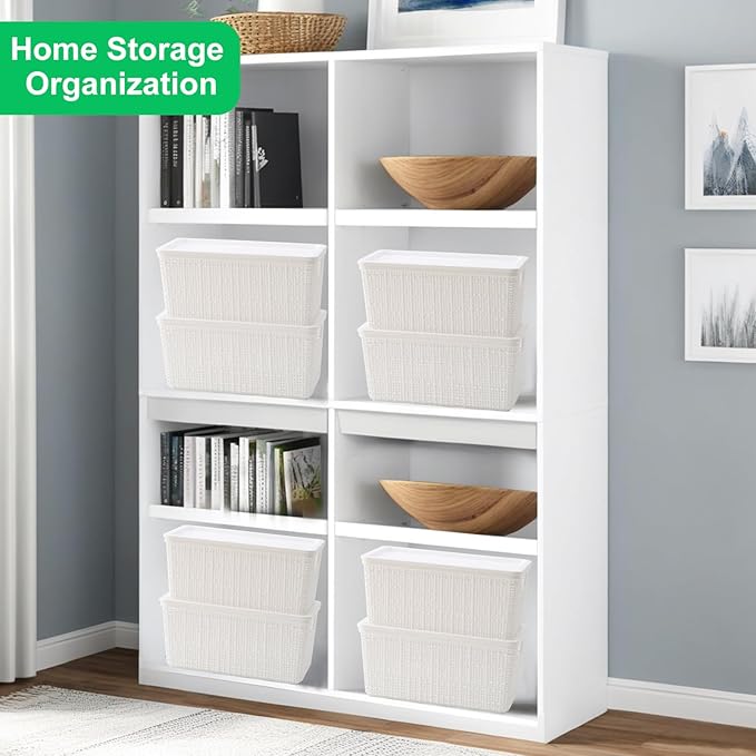 6 Pack Plastic Storage Baskets With Lids,White Breathable Stackable Storage Bins,Small Storage Containers,for Organizing Storage Baskets on Desktops,Closets,Playrooms,Classrooms,Offices