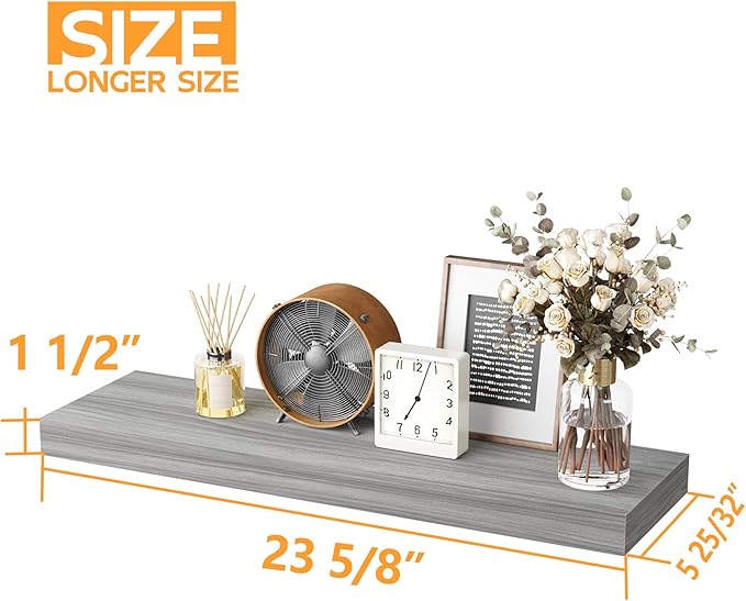 BAMEOS Floating Shelf,Wall Shelf,Decor Wall Mounted Shelves,Hanging Shelf Set L24xW6 for Bathroom Kitchen Living,Kitchen,Room Bedroom Storage,Walnut