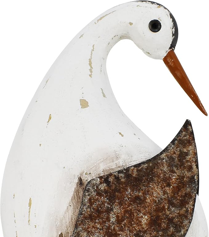 Wood Bird Statue Nautical Decor Decorative Rustic Seabird Sculpture Wooden Beach Themed Coastal Mediterranean Tabletop Decoration for Home Bathroom Living Room (M)