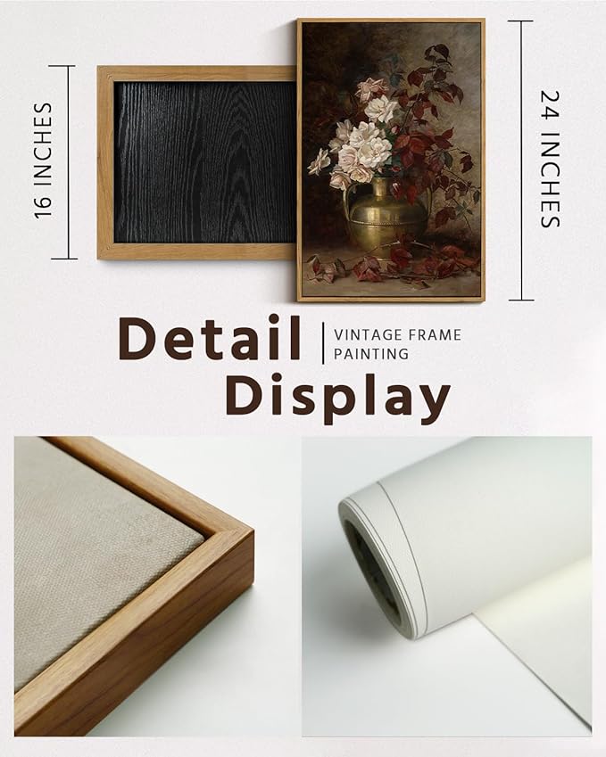 VIYYIEA Floral Large Framed Wall Art, Rose Bouquet Flower Vintage Art Decor Room Aesthetic, 16X24 Inch Canvas Print Artwork, Farmhouse Still Life Painting Wall Decor for Bedroom Bathroom Office