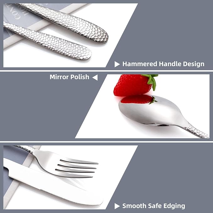 Hammered Silverware Set, CITESANA 20-Piece Heavy Duty Mirror Polished Stainless Steel Flatware Set Cutlery Set Flatware Service for 4