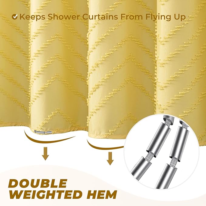78inches Long Yellow Shower Curtain Boho Farmhouse Shower Curtain 72 x 78 Tufted Chevron Textured Minimalist Shower Curtains for Bathroom