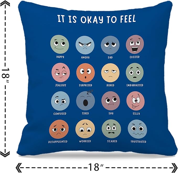 Nogrit Counseling Office Must Haves Pillow Cover, Calming Corner, Mental Health Pillowcase Decor for Home Kids,Mental Health Counselor Gifts, Calming Corner Pillow Covers 18x18 Dark Blue