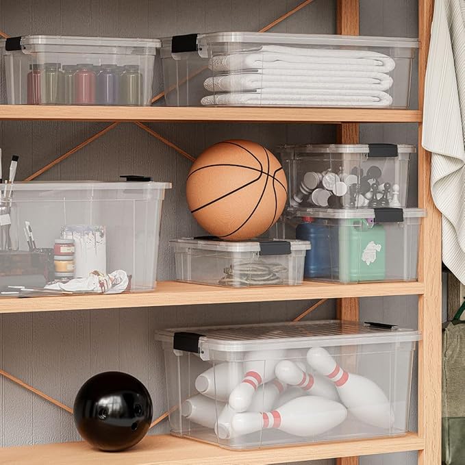 Superio Storage Bins with Lids- 5 Pack, 1.85 Qt Clear Boxes for Organizing, Stackable Plastic Containers- BPA Free, Non-Toxic, Odor Free, Organizer for Home, Office, Dorm