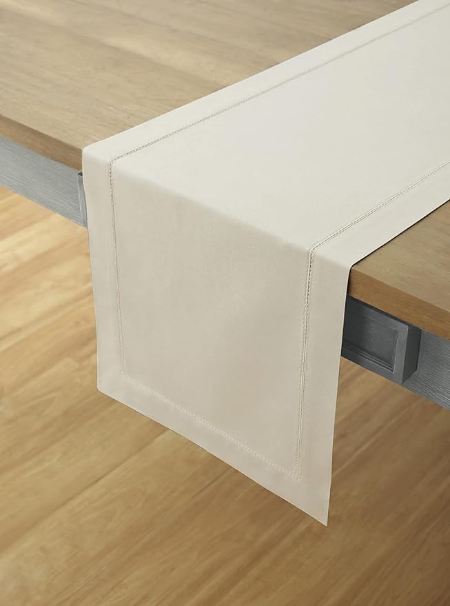 Solino Home Cotton Linen Table Runner 72 Inches Long - Hemstitch Linen Table Runner 14 x 72 Inch for Dresser, Dining, Fall, Autumn, Halloween, Thanksgiving, Christmas