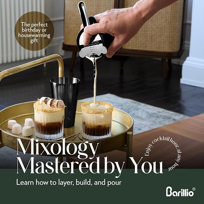 Barillio Bar Tool Set Pro Edition - Black Stainless-Steel Cocktail Shaker Set - Mixology Bartender Kit w/Boston Shaker, Drink Mixer & Muddler for Cocktails - Home Bar Accessories - 32-Pc Bar kit