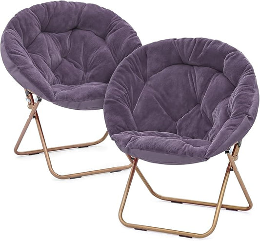 Magshion Saucer Chair for Adults, Comfy Living Room Lounge Chair for Bedroom Corner, Dorm, Apartment, Faux Fur Fluffy Circle Accent Seat with Thick Padded & Folding Metal Frame (Purple, Set of 2)