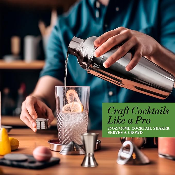 Cocktail Shaker Set Bartender Kit with Stand, Stainless Steel Drink Mixer Set with All Essential Accessories, Professional Bar Tool Set Bartending Kit, Gifts for Home Bar and Men Dad Women