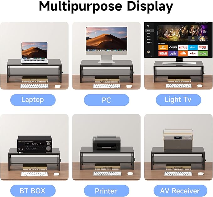 Pholiten Monitor Stand Riser, Desktop Stand, Computer Stand, Ergonomic Design, Two-Level Design, Desktop Organization, Keyboard Smartphone Storage, Printer Stand, Display Stand, 16.5 x 9.3 x 5.6