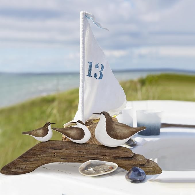 K KILIPES Beach Coastal Wood Seabird Figurine Home Office Table Desk Decor Sea Bird Sculpture Statue for Tabletop Shelf Nautical Bathroom Decoration Ornament Gift