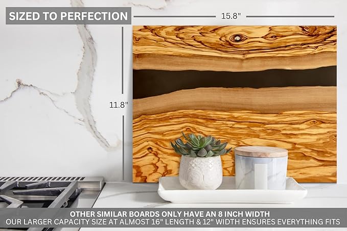 Handcrafted Italian Olive Wood Cheese & Charcuterie Board Set with Unique Black Resin Artwork - Cutting Board Comes with 4 Cheese Knives, 2 Dipping Bowls & Corkscrew Wine Opener (Black)