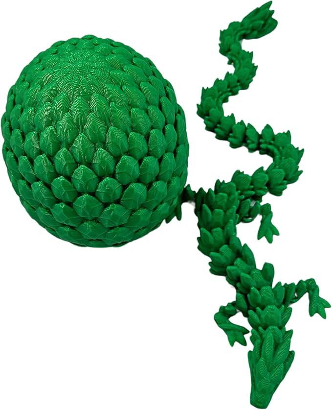 3D Printed Dragon Egg Articulating Gemstone Dragon Fidget Figurine - Vibrant Color Dragons Flexible ADHD, Autism and Anxiety Relief - Articulated Joints (Green)