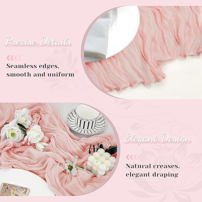 Pink Table Runner, 10Ft 120in Cheesecloth Table Runner, Gauze Rustic Cheese Cloth Table Runners for Wedding, Party, Baby & Bridal Shower, Boho Table Runners for Christmas Thanksgiving Halloween Easter