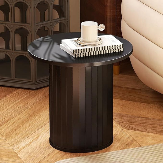 COSVALVE Round Wood Fluted End Table, 15.7” Circle Farmhouse Side Table Sets for Living Room, Bedroom, Balcony, Small Spaces, Black