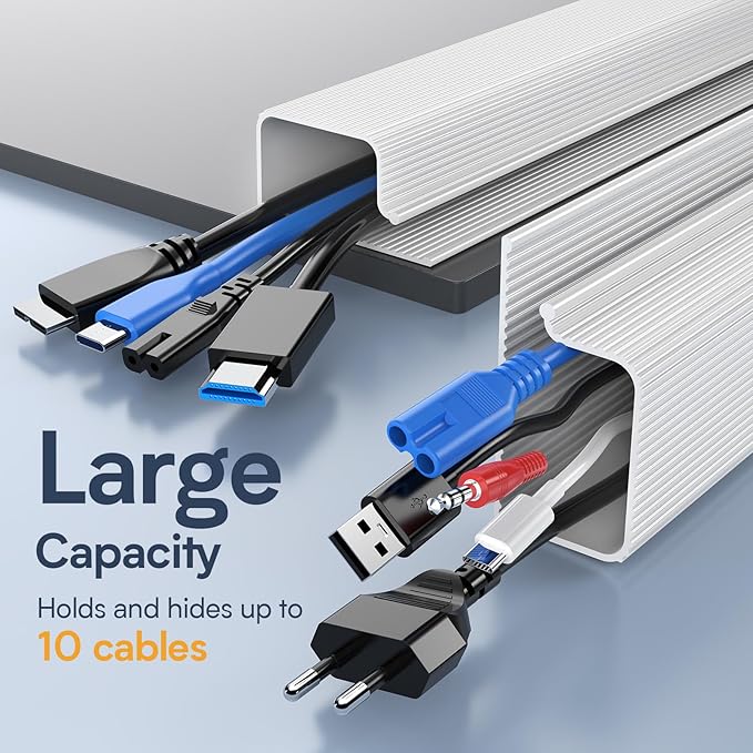 DELAMU 4 Pack Cable Management Under Desk - Office & Home Cable Organizer,J-Channel Cable Management for Clutter-Free Environment,Cable Management Kit,Cord Organizer for Desk,Cord Management,4X15.7in