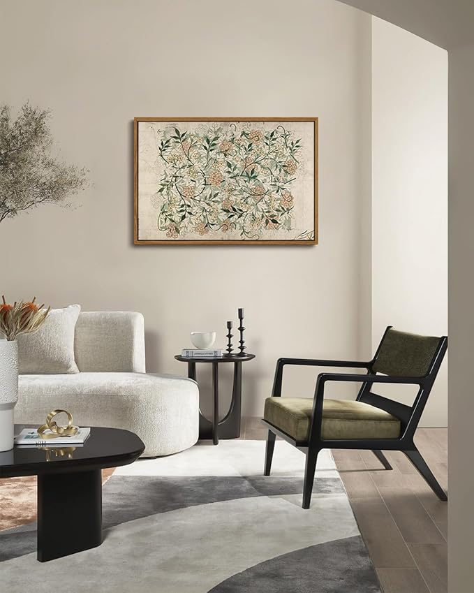 KISSFOX Vintage Floral Framed Wall Art Boho Green Beige Botanical Mandala Canvas Wall Art William Morris Farmhouse Natural Paintings Artwork Rustic Art Prints For Bedroom Bathroom Living Room