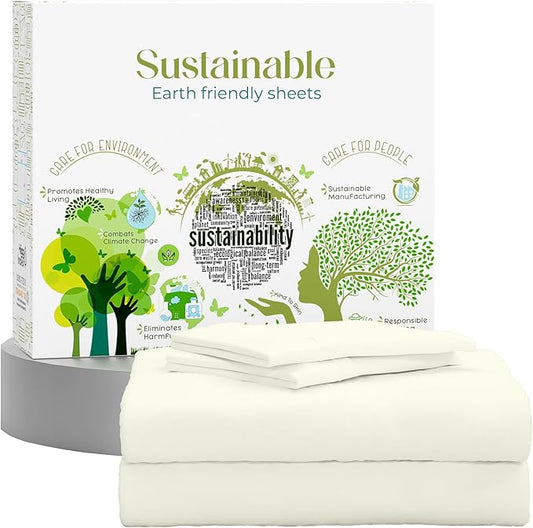 SUPREME ELEGANCE Twin Sheets Set – Natural 100% Cotton Percale Twin Bed Sheets, Oeko-tex Made in Green Sustainable, Cooling Crisp Bedding with Deep Pockets, Soft Breathable Hotel Quality, Light Ivory
