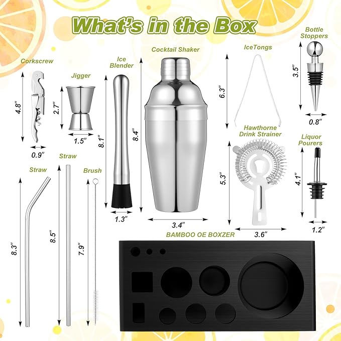 Mifoci 28 Pcs Bartender Kit, Garnish Tray for Bartenders with Lid Bar Caddy, 3 Tier Glass Rimmer, 17 Pcs Margarita Cocktail Shaker Set with Bar Mixology Accessory for Home Beginners Margarita Kit Gift