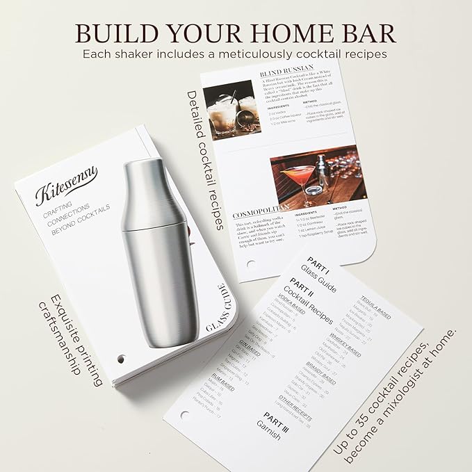 Kitessensu Hybrid Cocktail Shaker | Vacuum Insulated Stainless Steel Martini Shaker with Double Wall Martini Cup | Integrated Measuring System | Tumbler Lid & Cocktail Recipes Included | Cream