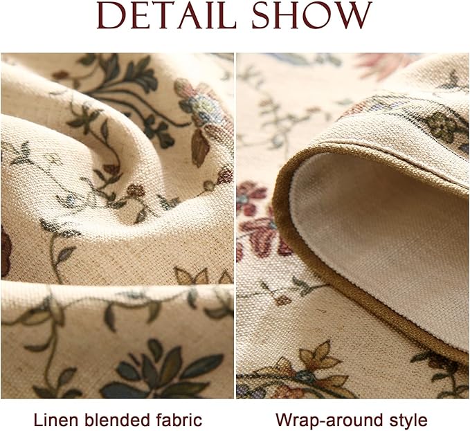 patdrea Designer Vintage Floral Linen Table Runner 102 Inch Long,Beige Cottage Rustic Bouquets Pattern Table Mat,Decor for Kitchen Dining Table Coffee Table Cabinet Banquet Christmas ,12"*102"