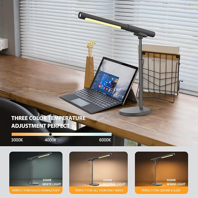 LED Desk Lamp with USB Ports. Eye-Caring 3 Color Temperature Stepless Dimming Night Light for Reading, Workbench. 4-in-1 Multi-Function Magnetic Detachable Desk Lamp with SOS Mode for Outdoor Camping.