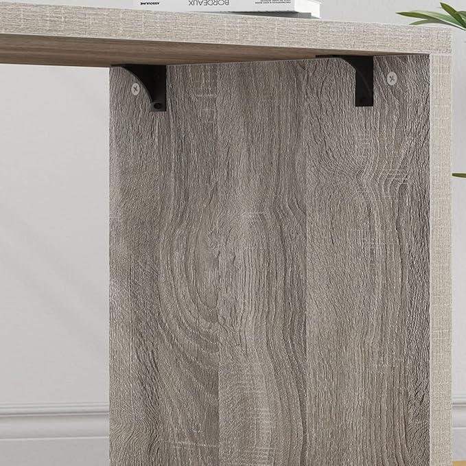 HSH 360° Rotating L Shaped Computer Desk with 3 Drawers and 2 Shelves, Home Office Swivel Desk for Work Writing Study Gaming, Reversible Wood Corner Desk with Storage Cabinet, Light Grey Oak, 55 Inch