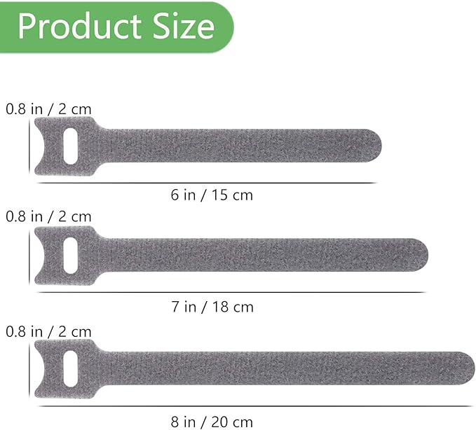 Pasow 60pcs Fastening Microfiber Cloth Cable Ties Wire Management (6/7/8 Inch, Grey)