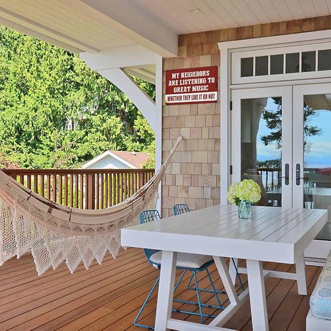 Funny Garage Decor Vintage Metal Tin Sign Music Gifts Home Room Backyard Wall Decorations for Men 12 X 8 Inches Outdoor & Indoor - My Neighbors Are Listening to Great Music (2pcs)