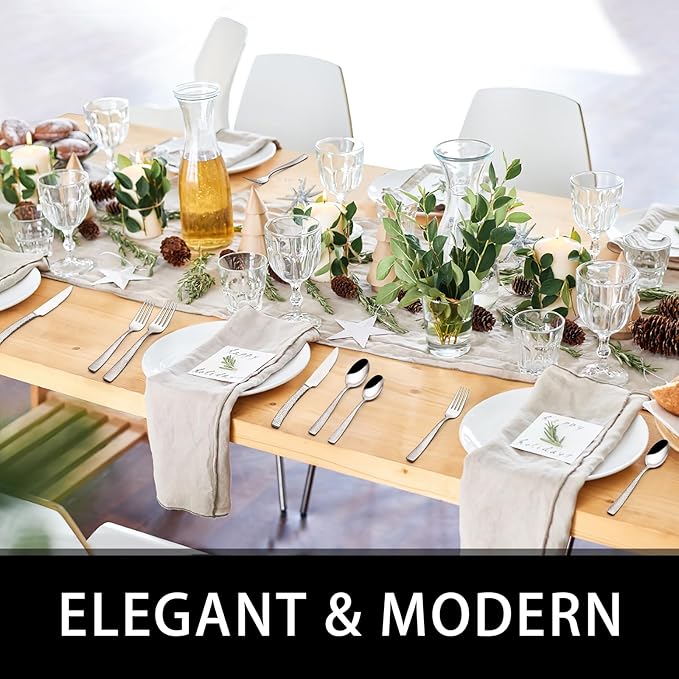 49-Piece Hammered Silverware Set with Organizer, Heavy Duty Stainless Steel Wave Flatware for 8, Cutlery Utensil Sets with Steak Knives, Rust-proof, Mirror Polished, Dishwasher Safe