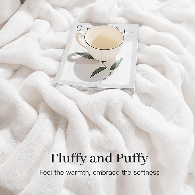 NEXHOME PRO Faux Fur Throw Blanket, Ultra Soft Cozy Warm Fuzzy Fluffy Plush Reversible Blanket for Couch, Sofa, Bed, Home Decor Gift, White 5060