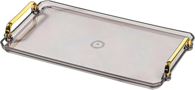 Acrylic Serving Tray with Handles Ottoman Countertop Decorative Spill-Proof Tray for Coffee Table Living Room Bedroom16 x 9 x 0.8 inches (Gray)