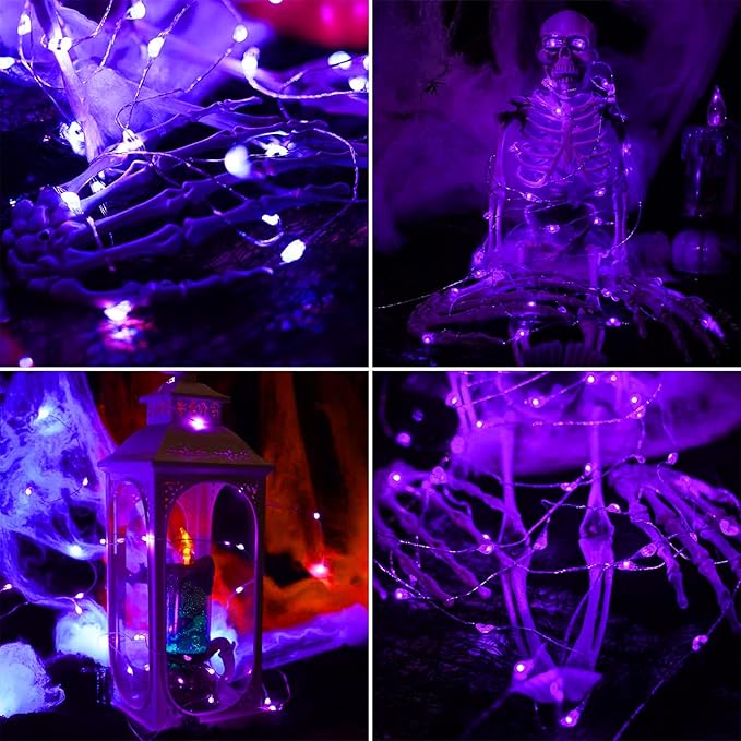 12 Pack Purple Halloween Lights Battery Operated String Lights 7 Feet 20 Led Fairy Lights Waterproof Mini Lights Silver Wire for DIY Indoor Outdoor Xmas Bedroom Holiday Halloween Party Decorations