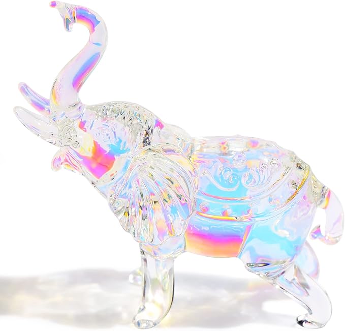 YWHL Cute Crystal Glass Elephant Figurine, Collectible Gifts for Elephant Lovers Women, Animal Statue for Home Decoration