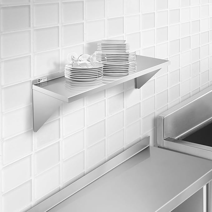 KUTLER Stainless Steel Shelf - 12" x 48", NSF Commercial Wall Mount Shelves with Backsplash, Floating Metal Shelving for Restaurant, Kitchen, Home