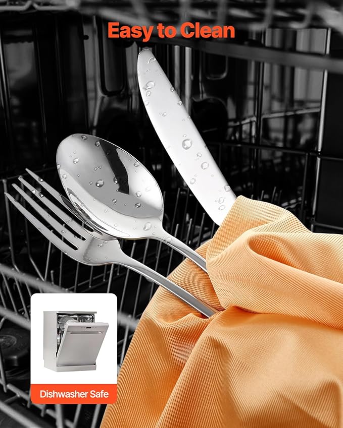 VEVOR 30-Piece Silverware Set, Food-Grade Stainless Steel Flatware Utensils, Mirror Finished Cutlery Set, Dishwasher Safe Eating Tableware for Kitchen Home, Service for 6, Include Knife Fork Spoon