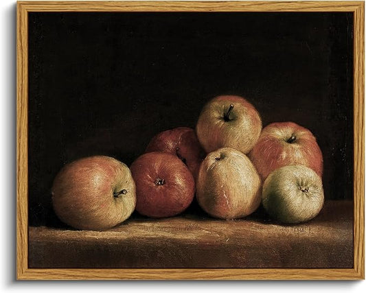 VIYYIEA Vintage Framed Apple Wall Art, Kitchen Bedroom Dining Room Fruit Art Decor, Still life of apples Canvas Print Paintings, French Country Home Farmhouse Dark Decor, 8x10 Inch