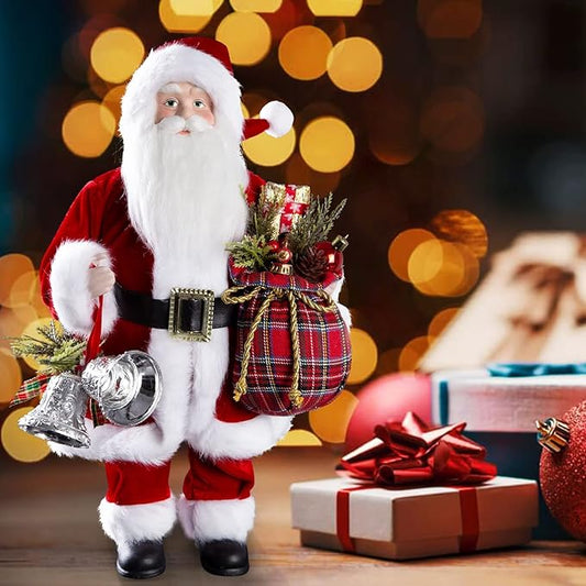 Uten 18" Santa Claus Decorations, Christmas Standing Figurine Ornaments with Gifts Bag and Bell for New Year Christmas Decoration Navidad Natal Gifts.