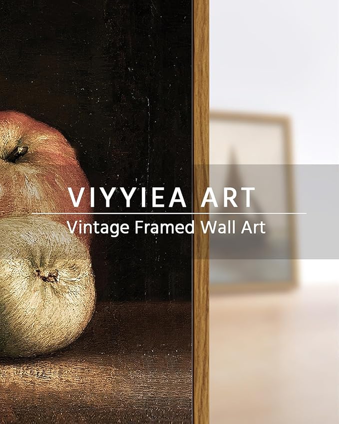 VIYYIEA Vintage Framed Apple Wall Art, Kitchen Bedroom Dining Room Fruit Art Decor, Still life of apples Canvas Print Paintings, French Country Home Farmhouse Dark Decor, 16x24 Inch