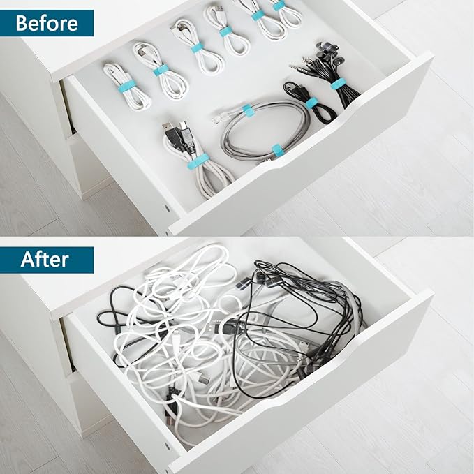 50PCS Reusable Adjustable Cable Ties, Microfiber Cloth Used for Computer Link Cable Cord Management (Light Blue)