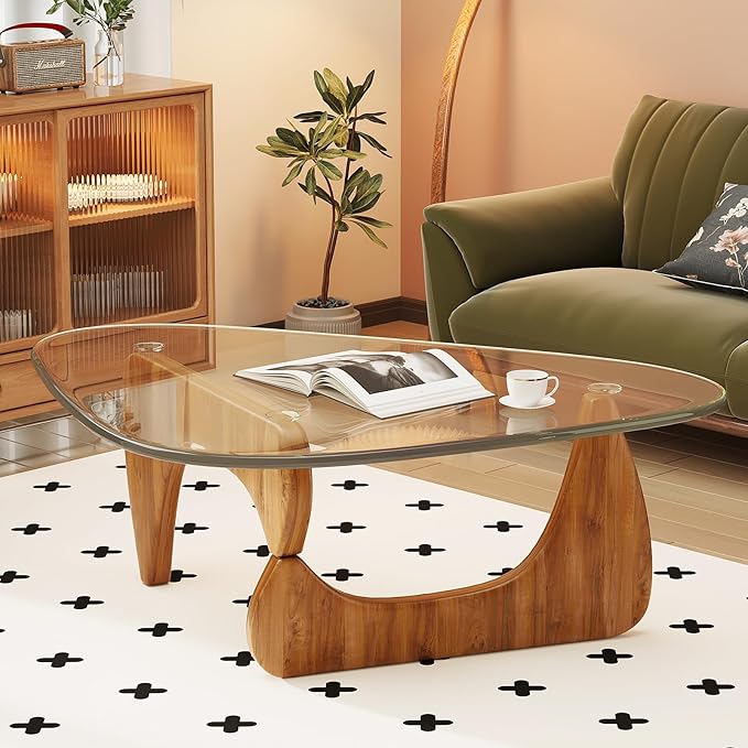 Coffee Table for Living Room Mid Century Modern Center Table, Walnut Transparent