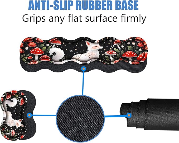 4 in 1 Ergonomic Memory Foam Mouse Pad Wrist Rest Set, Large XXL Gaming Desk Pad + Keyboard Wrist Rest + Mouse Wrist Cushion + Coaster for Home Office Study Gaming, White Fox Mushroom