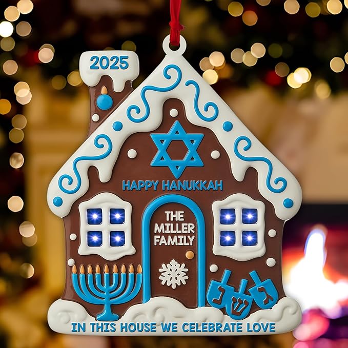 House Warming Gifts New Home Ornament 2025 - Hanukkah Ornaments, Hanukkah Gingerbread House Jewish Ornaments, Custom Family Christmas Ornament for Tree