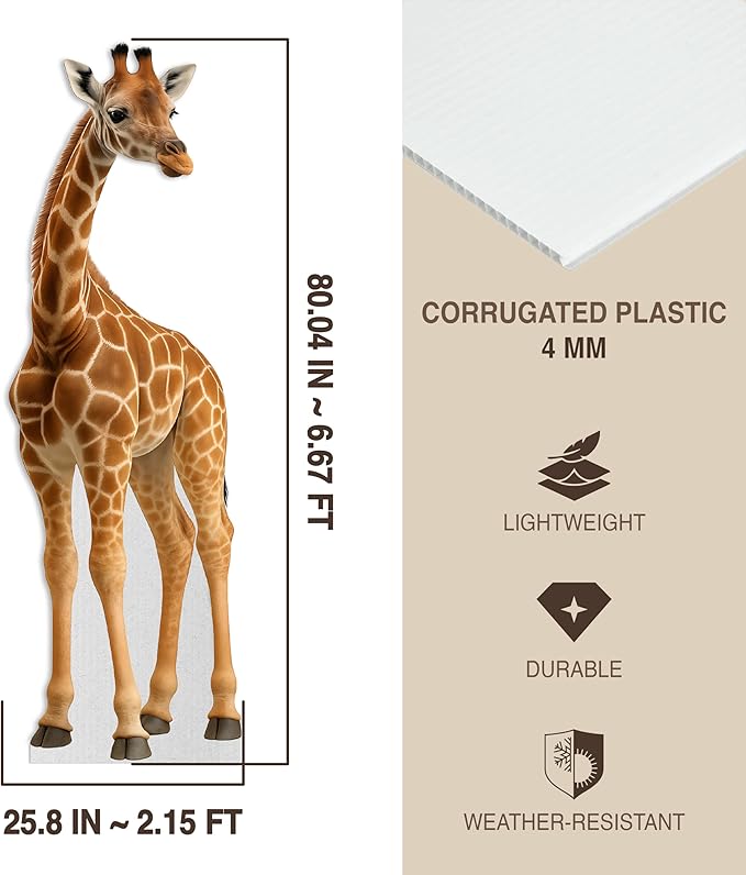 Giraffe Life Size Standee - 6.6FT Freestanding Coroplast Cutouts | Safari Animal Standup Photo Booths, Jungle Party, Birthday & Halloween Decorations, Style 2