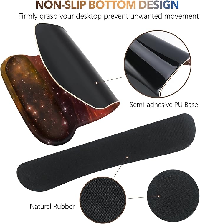 AIMSA Wrist Rest Support Mouse Pad Ergonomic, Memory Foam Keyboard Wrist Rest Set Non-Slip Easy Typing and Relieve Wrist Pain Mouse Mat for Computer Office -Colorful Galaxy Nebula