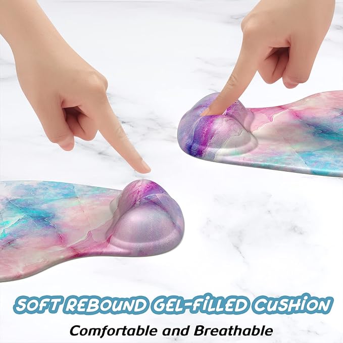 Hsurbtra Ergonomic Mouse Pad with Wrist Rest Support, Gel Mouse Pads with Non-Slip PU Base, Pain Relief Memory Foam Computer Mat, Cute Office Supplies Desk Decro Accessories, Colorful Marble